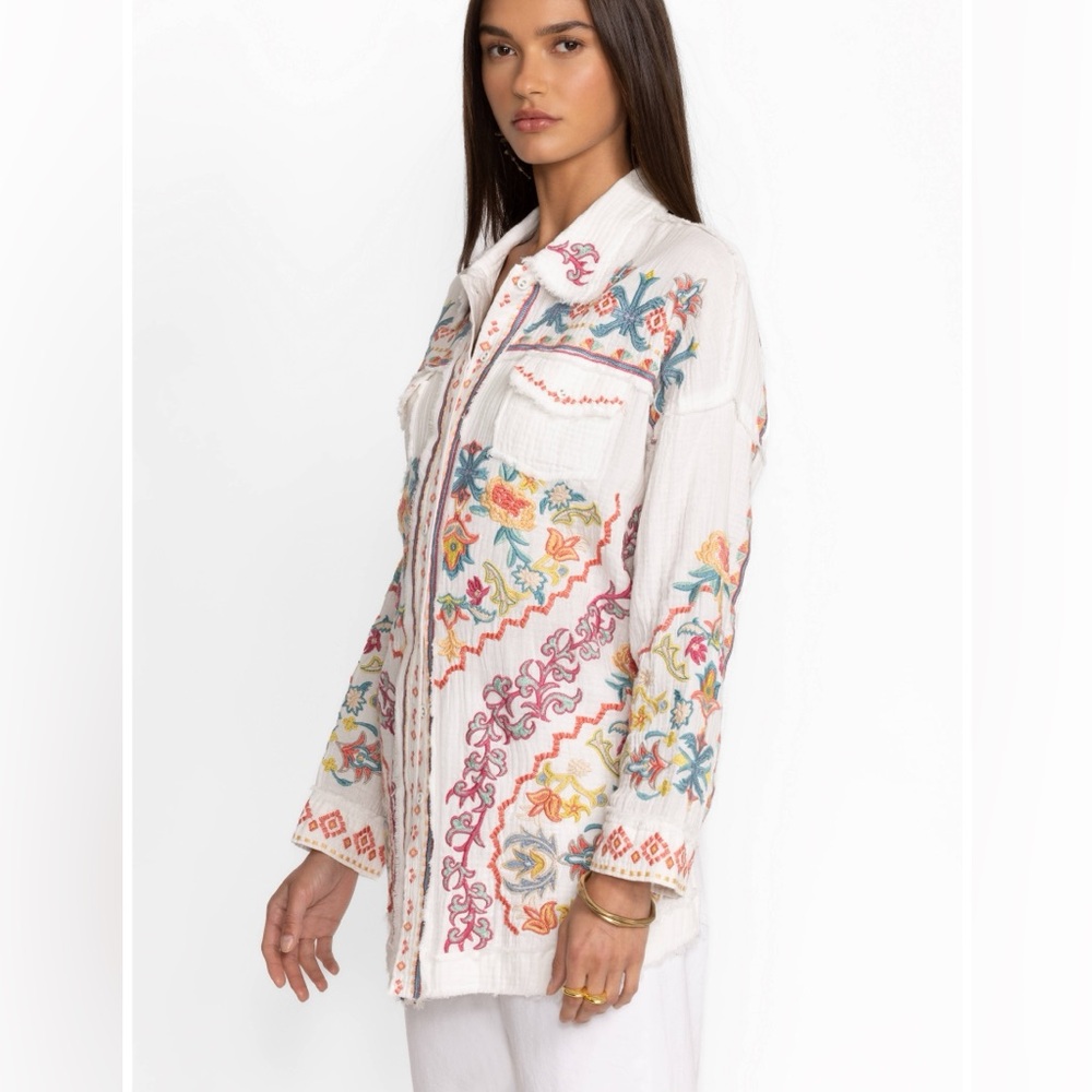 Johnny Was Toyah Blouse - Gauzy Embroidered Cotton Tunic Style Top or Dress - XS